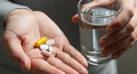 Мужчина наливает трясущимися руками воду